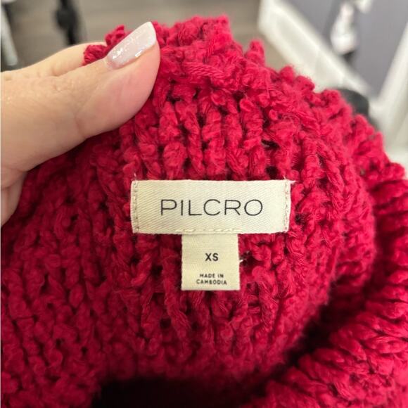 Pilcro Red Open Knit Cropped Hooded Sweater Size XS - Picture 6 of 7